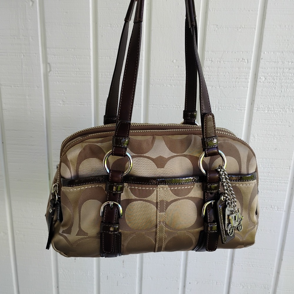 Coach Signature Bonnie Satchel 12680 Khaki Brown Mahogany Bag Charms Y2K Charm